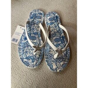 NWT CALYPSO ST. BARTH MARINER FLIP FLOPS SANDALS W STAR RHINESTONES WHITE 8